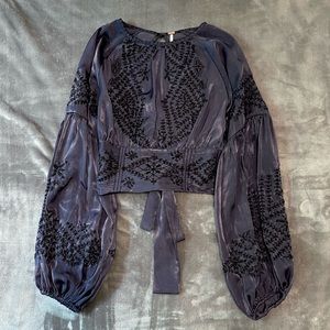 Free People Embroidered Tie Back Crop Top